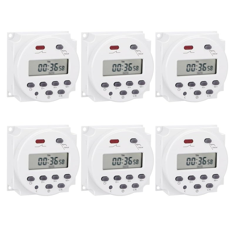 Weasch 6Pcs Timer Switch, CN101A, DC/AC 12V 16Amp, Digital LCD Power Programmable Timer Time Relay Switch, Supports 28 Scheduled Times Daily or Weekly (6) - Image 1